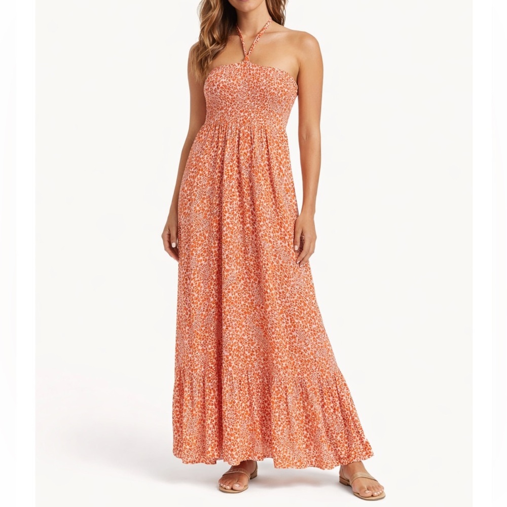 Francesca’s Floral Bandeau Halter Top Maxi Dress NWT